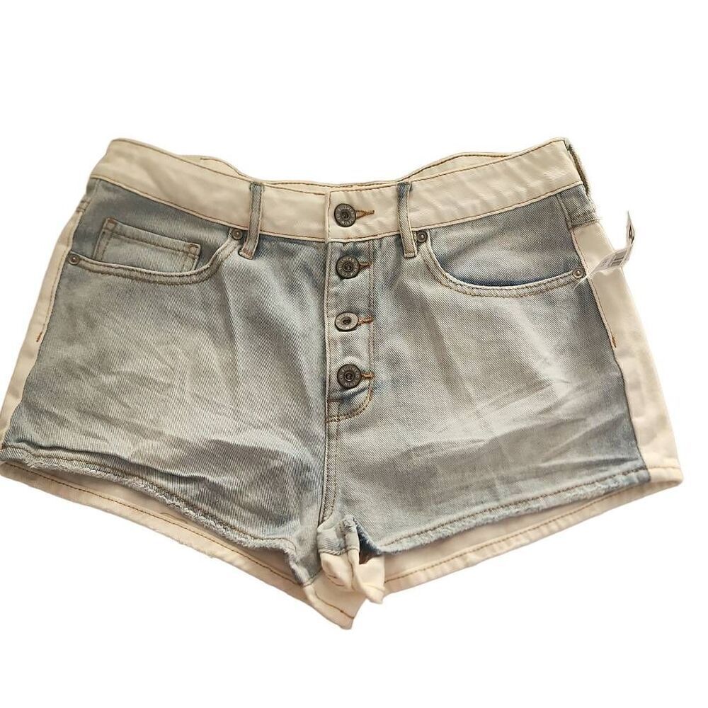 Bullhead Denim Women's Size 11 White Lt Blue Button Front Rise High Shorts